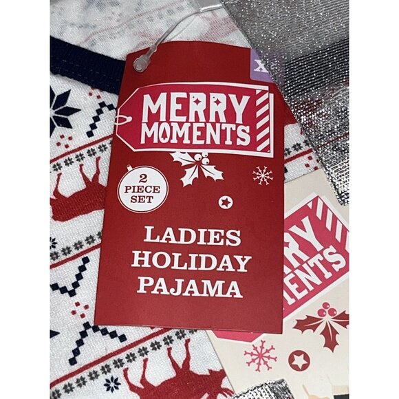 NWT ~ MERRY MOMENTS 2-Piece Pajama Set Women XL  16/18 Moose Snowflake Family - Picture 10 of 10